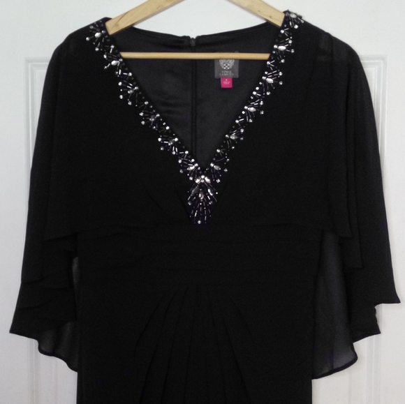New Vince Camuto Navy Beaded Neckline Capelet Gown Size 6 - Picture 7 of 14